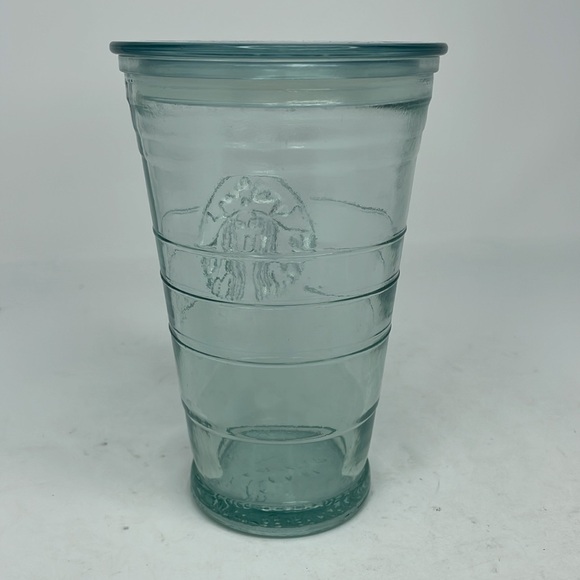 Starbucks Recycled Glass Siren Logo Travel Cold Cup w/ Plastic Lid 16oz Spain - Picture 3 of 7